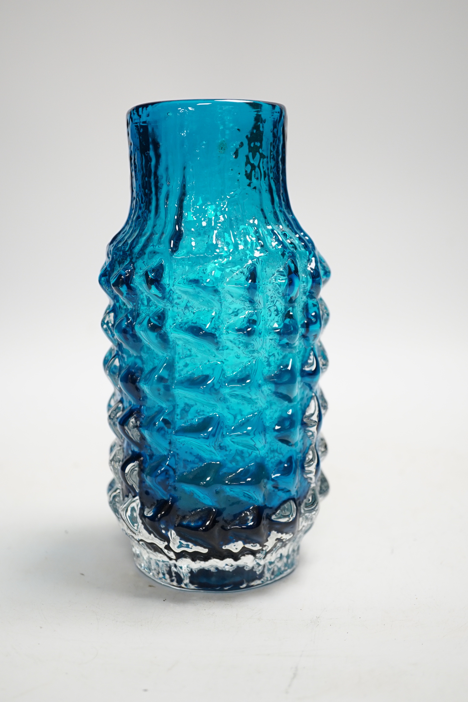 A Whitefriars ‘Pineapple’ vase in kingfisher blue, 17.5cm